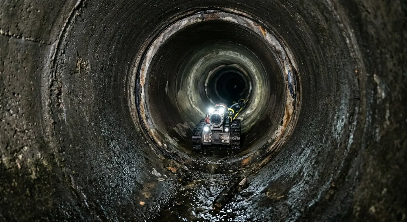 Robotic sewer camera inspecting pipe interior for Sewer Line Cleaning in Seekonk